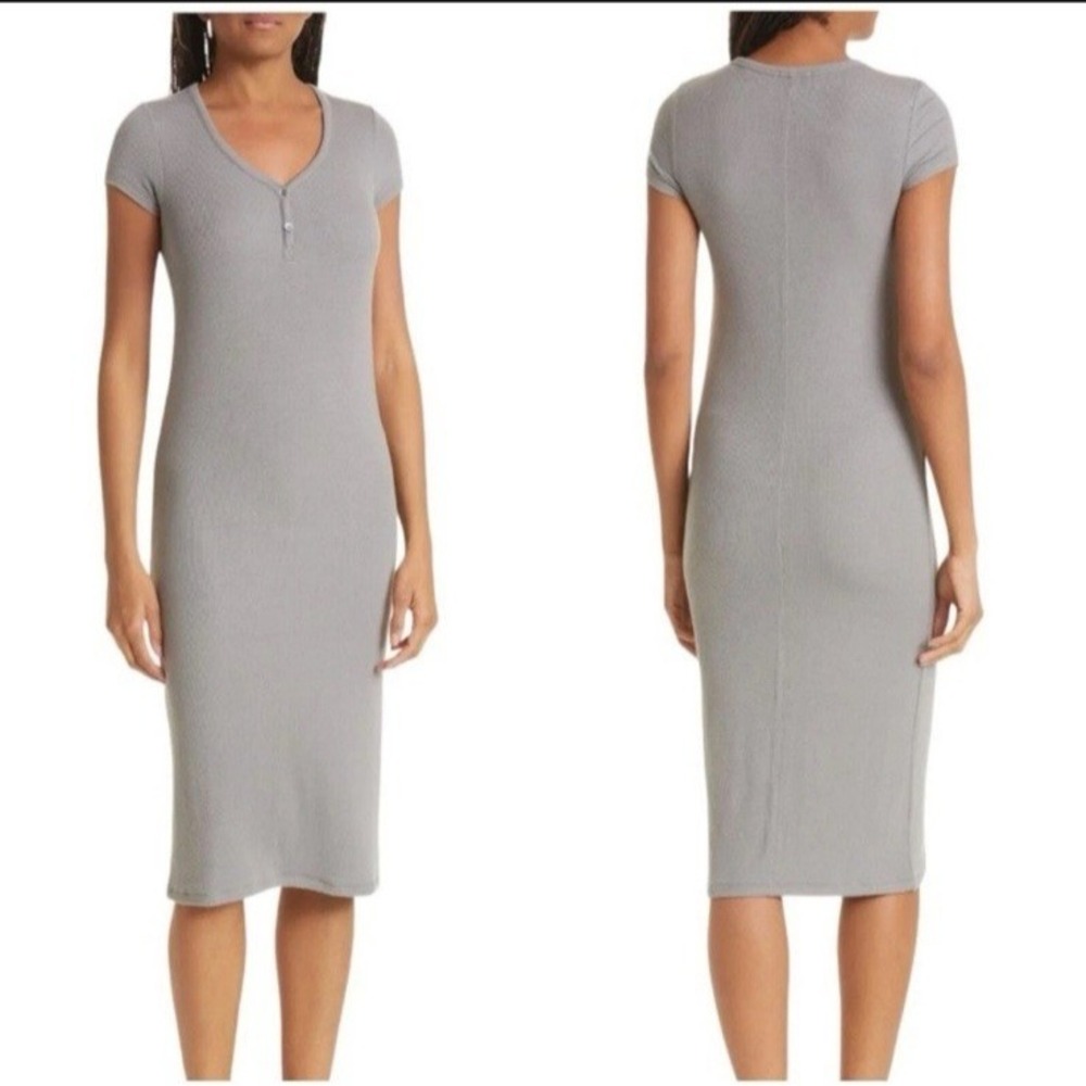 NWT ATM Anthony Thomas Melillo Midi Dress Gray Stretch Modal Size Small Ribbed